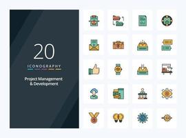 20 Project Management And Development line Filled icon for presentation vector