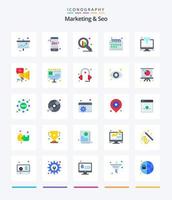 Creative Marketing And Seo 25 Flat icon pack  Such As jewel. calendar. online. marketing. schedule vector