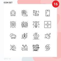 Pack of 16 creative Outlines of map pin map file location cell Editable Vector Design Elements