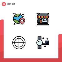 User Interface Pack of 4 Basic Filledline Flat Colors of world crosshair shopping shop target Editable Vector Design Elements