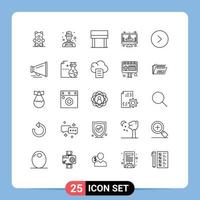 Universal Icon Symbols Group of 25 Modern Lines of speaker circle desk arrow profile Editable Vector Design Elements