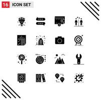 Mobile Interface Solid Glyph Set of 16 Pictograms of page data delete signs couple Editable Vector Design Elements