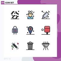 Modern Set of 9 Filledline Flat Colors Pictograph of secure lock color cyber tool Editable Vector Design Elements