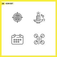 Mobile Interface Line Set of 4 Pictograms of globe schedule connected heart appointment Editable Vector Design Elements