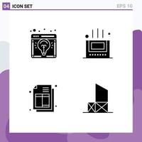 Mobile Interface Solid Glyph Set of 4 Pictograms of browser ecommerce launch mat baywatch Editable Vector Design Elements