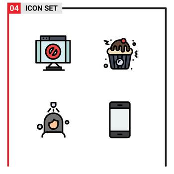 Set of 4 Modern UI Icons Symbols Signs for cross wash stop fast computers Editable Vector Design Elements