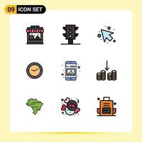 Universal Icon Symbols Group of 9 Modern Filledline Flat Colors of picture mobile left image clock Editable Vector Design Elements