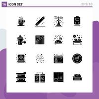 Modern Set of 16 Solid Glyphs Pictograph of additive transportation ecology train rail Editable Vector Design Elements