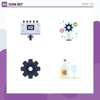 Set of 4 Vector Flat Icons on Grid for ad media signboard creative multimedia Editable Vector Design Elements