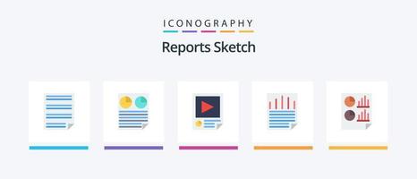 Reports Sketch Flat 5 Icon Pack Including page. data. pie. report. paper. Creative Icons Design vector