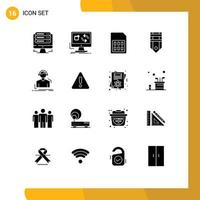 Set of 16 Commercial Solid Glyphs pack for stripe military sync badge sim Editable Vector Design Elements