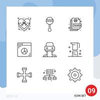 Group of 9 Outlines Signs and Symbols for marketing graph sound browser page Editable Vector Design Elements