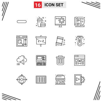 grupo de dieciséis moderno contornos conjunto para diseño conocimiento codificación cerebro programación editable vector diseño elementos