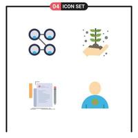 Set of 4 Vector Flat Icons on Grid for connections file business growth script Editable Vector Design Elements