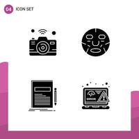 Solid Glyph Pack of 4 Universal Symbols of camera wellness internet of things cosmetics document Editable Vector Design Elements