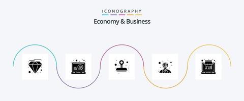 Economy And Business Glyph 5 Icon Pack Including online. world. accept. user. communication vector