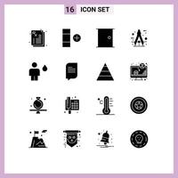 16 Thematic Vector Solid Glyphs and Editable Symbols of body tool gate measure circle Editable Vector Design Elements