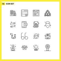 Outline Pack of 16 Universal Symbols of electronic meeting browser business build Editable Vector Design Elements