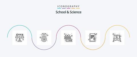 colegio y Ciencias línea 5 5 icono paquete incluso laboratorio. tarea. libros. alfiler. Nota vector