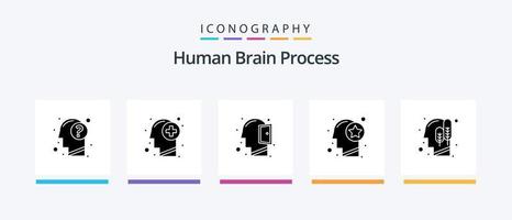 Human Brain Process Glyph 5 Icon Pack Including star. human. mind. head. open mind. Creative Icons Design vector