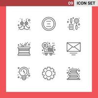 User Interface Pack of 9 Basic Outlines of ecommerce sound minus music drum Editable Vector Design Elements