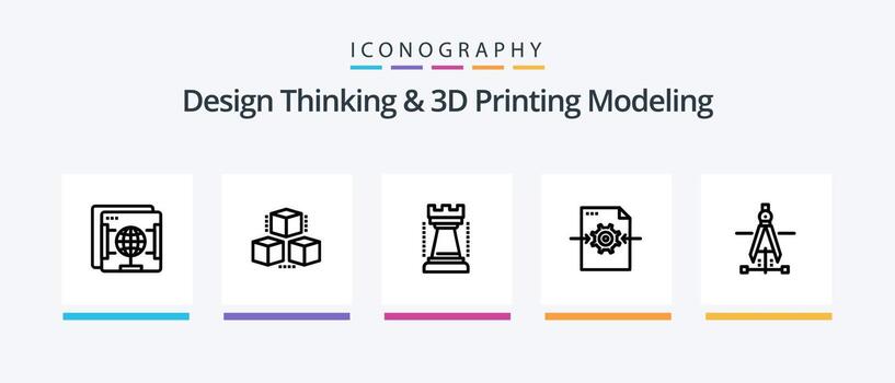 Design Thinking And D Printing Modeling Line 5 Icon Pack Including static. arrow. research. setting. file. Creative Icons Design vector