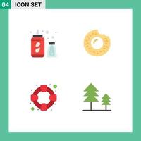 Set of 4 Vector Flat Icons on Grid for bottle cypress donut help trees Editable Vector Design Elements