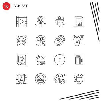 móvil interfaz contorno conjunto de dieciséis pictogramas de archivo gráfico programación analítica agricultura editable vector diseño elementos