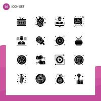 Modern Set of 16 Solid Glyphs Pictograph of man train hacker smart internet Editable Vector Design Elements