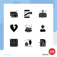 Set of 9 Modern UI Icons Symbols Signs for support food book salad infarct Editable Vector Design Elements