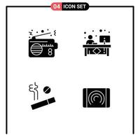 Group of 4 Modern Solid Glyphs Set for radio reception technology counter smoke Editable Vector Design Elements