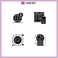 4 Universal Solid Glyphs Set for Web and Mobile Applications dollar droop globe design water Editable Vector Design Elements