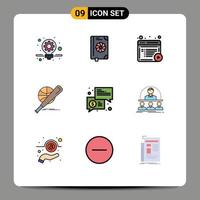 Group of 9 Filledline Flat Colors Signs and Symbols for chat fun content game basket Editable Vector Design Elements