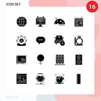 Editable Vector Line Pack of 16 Simple Solid Glyphs of communication marketing facebook http flag Editable Vector Design Elements