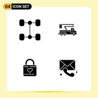 Solid Glyph Pack of 4 Universal Symbols of automobile heart truck transport heart lock Editable Vector Design Elements