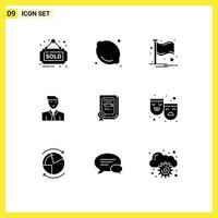 Mobile Interface Solid Glyph Set of 9 Pictograms of degree teacher country student man Editable Vector Design Elements