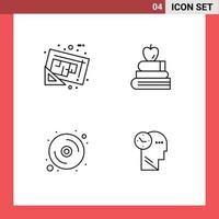 Stock Vector Icon Pack of 4 Line Signs and Symbols for blueprint computer tools books disk Editable Vector Design Elements