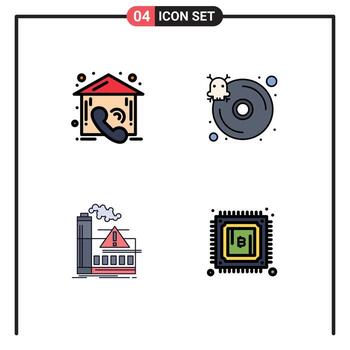 Mobile Interface Filledline Flat Color Set of 4 Pictograms of call factory real infected alert Editable Vector Design Elements