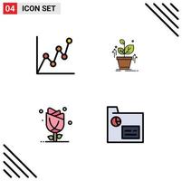 Modern Set of 4 Filledline Flat Colors Pictograph of atm flower plant success rose Editable Vector Design Elements