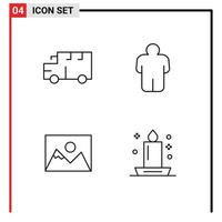 Modern Set of 4 Filledline Flat Colors and symbols such as bus photographer vehicles user candle Editable Vector Design Elements