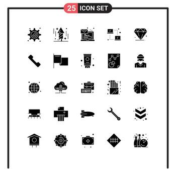 moderno conjunto de 25 sólido glifos y símbolos tal como joya transferir correo electrónico redes informática editable vector diseño elementos