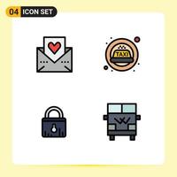 Set of 4 Modern UI Icons Symbols Signs for heart security mail siren shopping Editable Vector Design Elements
