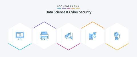 Data Science And Cyber Security 25 Blue icon pack including mobile. key. file. surveillance. cctv vector