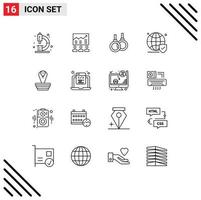 Pack of 16 Modern Outlines Signs and Symbols for Web Print Media such as shield healthcare chart sport athletic Editable Vector Design Elements