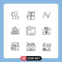 Set of 9 Commercial Outlines pack for sign fire shirt alert cryptocurrency Editable Vector Design Elements