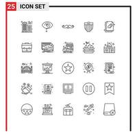 Group of 25 Modern Lines Set for attached document seurity moustache shield men Editable Vector Design Elements