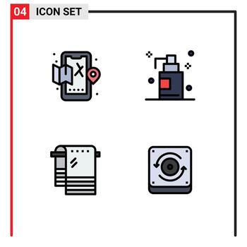 User Interface Pack of 4 Basic Filledline Flat Colors of mobile towel map room computing Editable Vector Design Elements