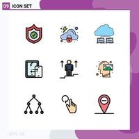 Set of 9 Commercial Filledline Flat Colors pack for up technology network storage mobile Editable Vector Design Elements