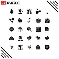 Group of 25 Solid Glyphs Signs and Symbols for music password investment human avatar Editable Vector Design Elements