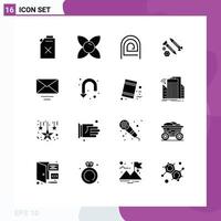 16 Thematic Vector Solid Glyphs and Editable Symbols of mail tool fingerprint construction screws Editable Vector Design Elements